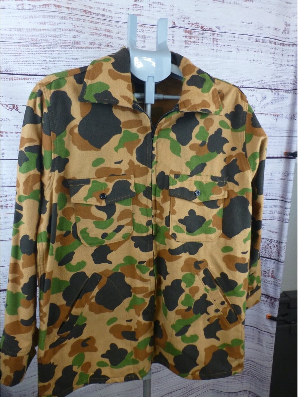 Vintage DEERSKIN Melton Cotton Duck Hunting Jacket Camo Full Zip Pockets USA K2A